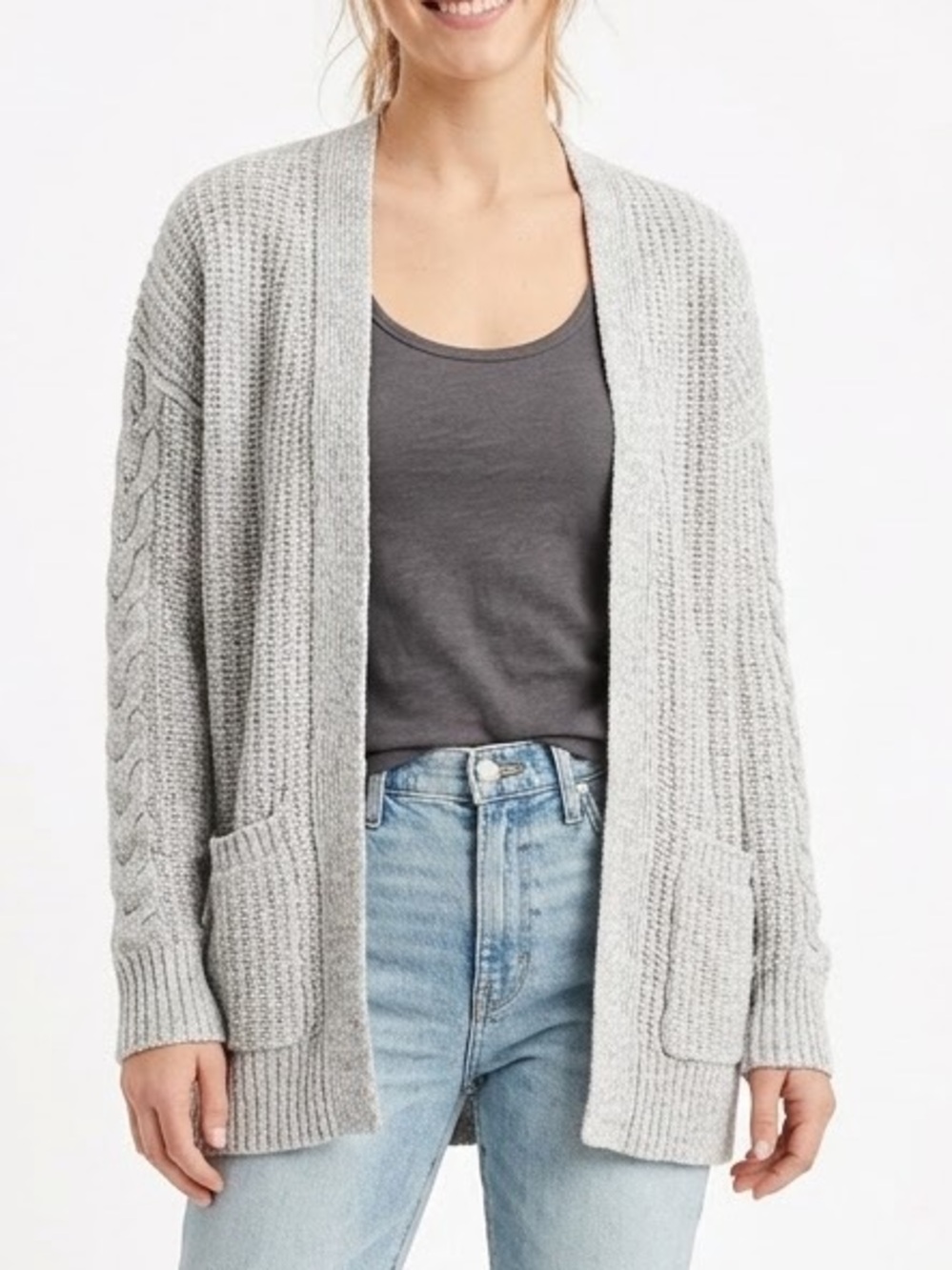 Abercrombie & Fitch Light Gray Open-Front XS Knit Cardigan